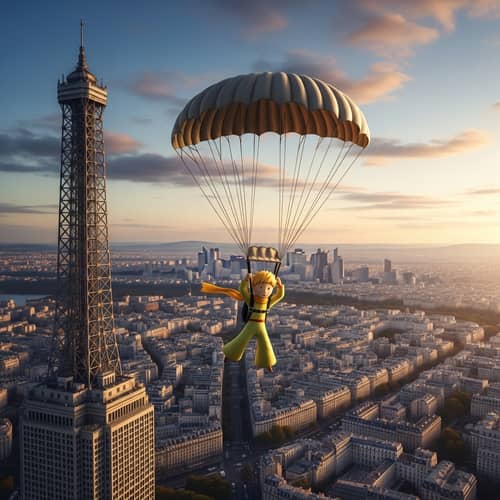 The Little Prince Parachuting from Montparnasse Tower in Paris