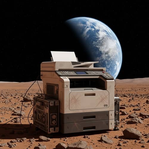 Aged Printer on Mars: Gazing Toward Earth in Cosmic Solitude