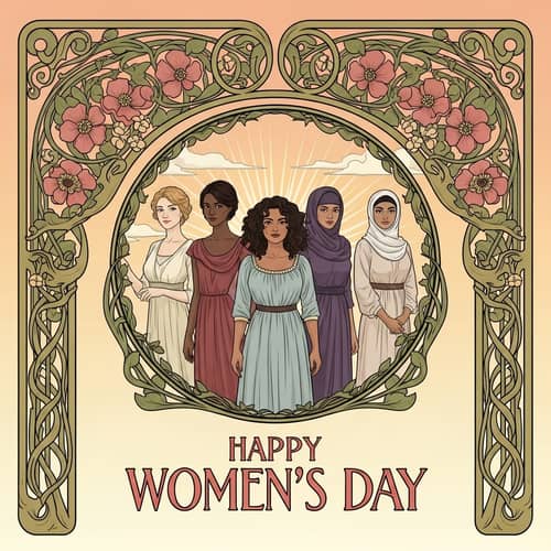 Art Nouveau Women's Day Invitation with Diverse Women