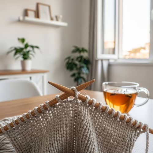 Knitting & Minimalism: Serene Scene of Delicate Yarn & Simple Space