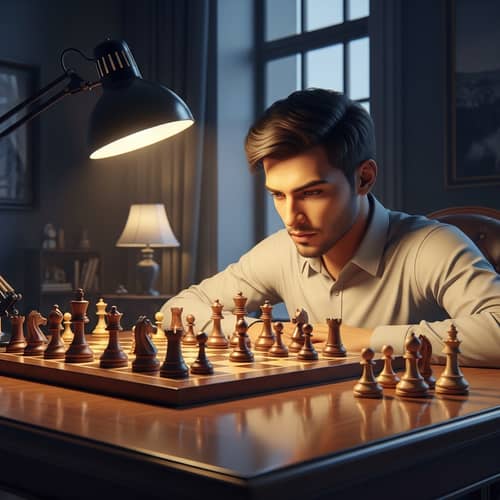 Strategic Chess Player: 3D Illustration of Passionate Entrepreneur