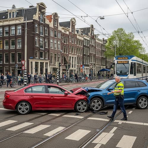 Automotive Accident in Bustling Amsterdam City Center