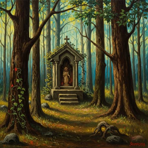 Supernatural Woodland Shrine with Mystic Creatures - Surrealist Art