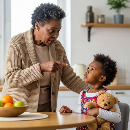 Discipline and Learning: Elderly Black Woman Teaching Child at Home