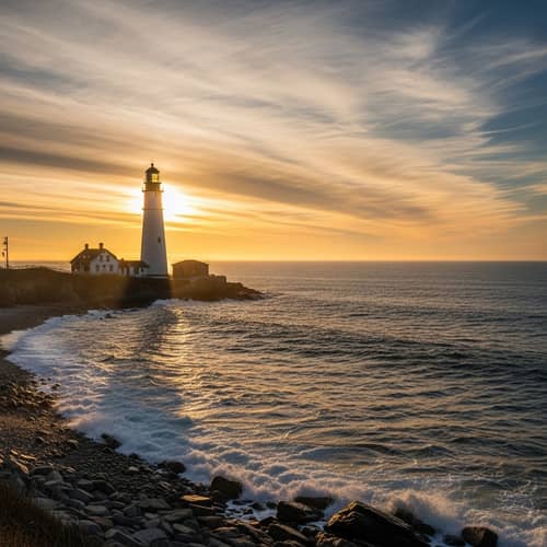 Serene Maritime Beauty: Lighthouse at Coastline