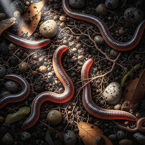 Vibrant Worms Burrowing Through Rich Soil