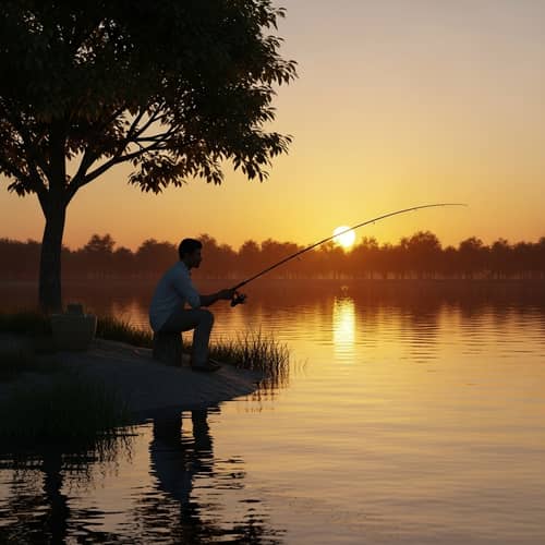 Serene Sunset Fishing Scene | Peaceful Nature 3D Render