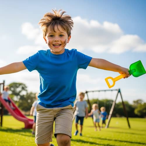 Adorable 6 Year Old Boy Playing Outdoors