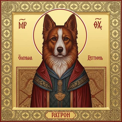 Patron: Faithful Canine in Orthodox Iconography Style