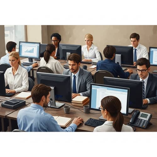 Diverse Group of Business Professionals Working in Beige Office Setting
