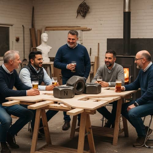 Diverse Middle-Aged Investment Club Gathering at a Sculptor's Workshop