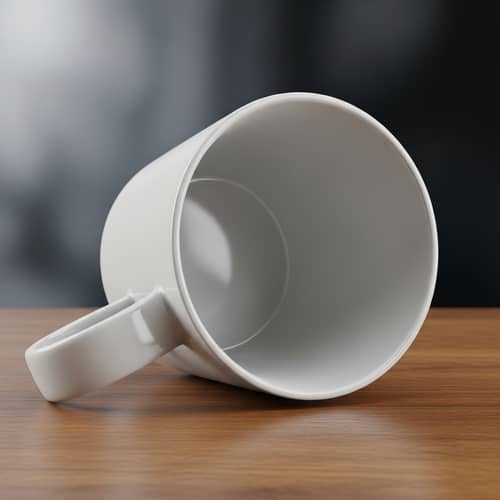 White Porcelain Mug Mockup on Wooden Table