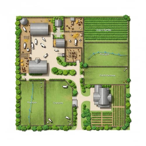 Small-Sized Farm Blueprint: Livestock Barn, Chicken Coop, Vegetable Garden