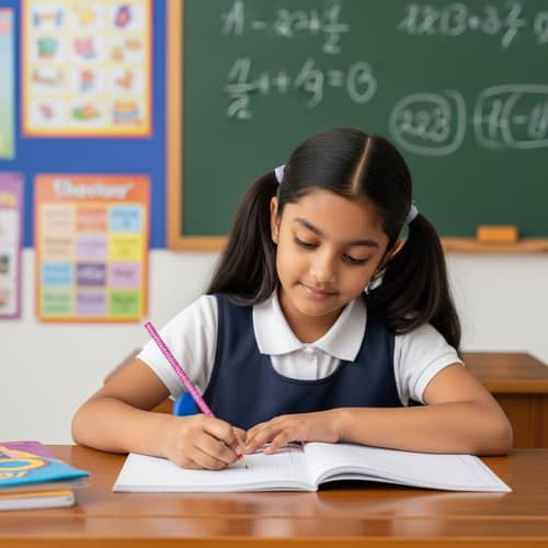 Bright Classroom Scene: South Asian Girl in School Uniform