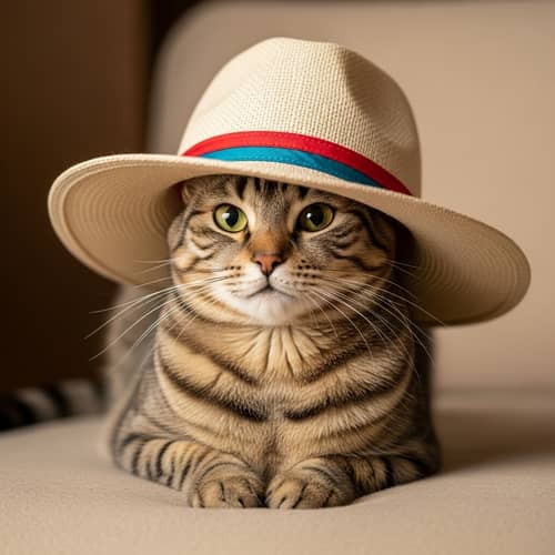 Adorable Cat in Oversized Hat - Playful and Intriguing Moment