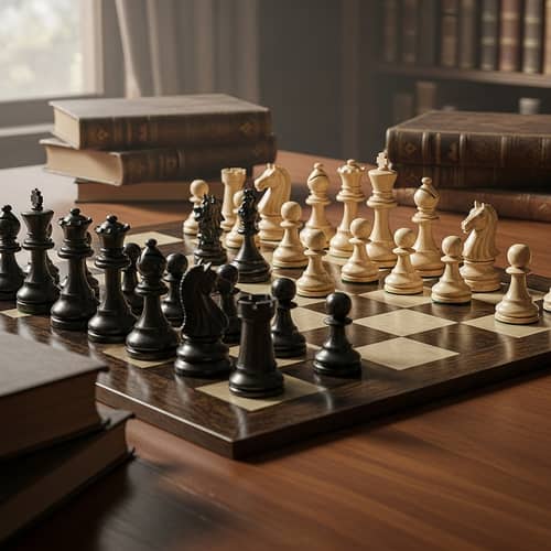 Detailed Chessboard & Pieces on Polished Table | Chess Set Craftsmanship
