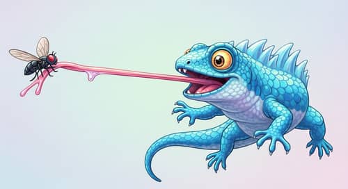 Delightful Ice Lizard Capturing Fly in Dream-like Scene