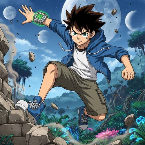 Adventure-Ready 15-Year-Old Anime Boy with Special Gadget