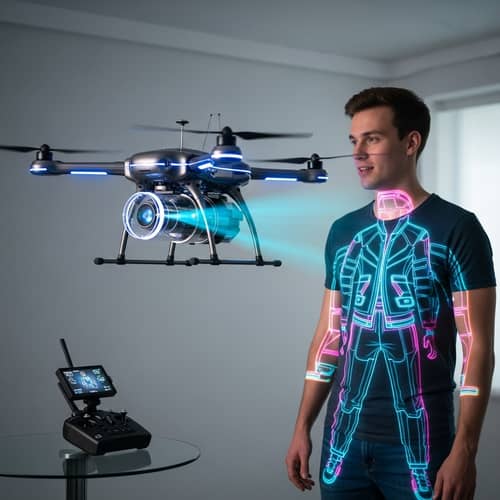High-Tech Fashion Drone Projection onto Person