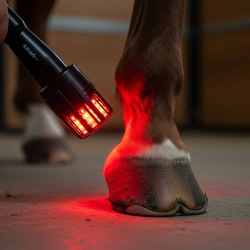 Therapeutic Red Light Device on Horse's Hoof