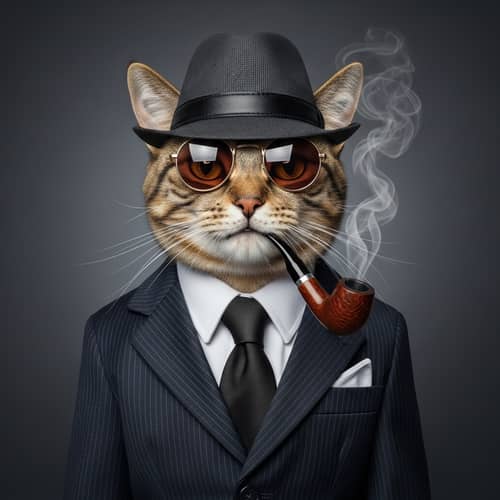Dapper Cat in Suit and Fedora: A Whimsical Fantasy
