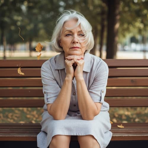 Elderly Woman Contemplating Life on Park Bench