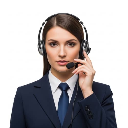 Professional Russian Operator with Headphones and Microphone