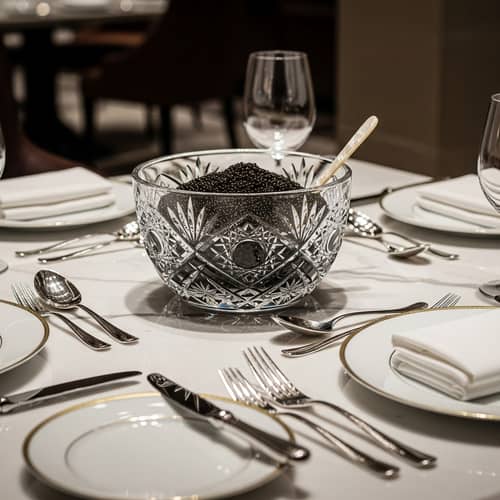 Luxurious Black Caviar in Crystal Bowl
