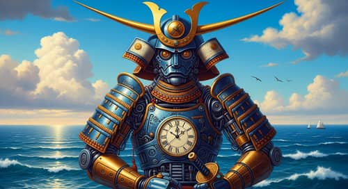 Clockwork Samurai Painting in Hyper-Realistic Style