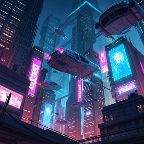 Futuristic Cityscape | Cyberpunk Skyline with Flying Cars