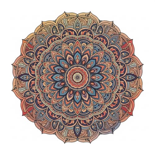 Unique Mandala Flower with Geometric Patterns and Harmonious Colors