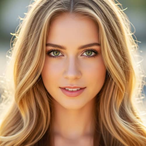 Striking Golden Blonde Young Woman with Captivating Green Eyes