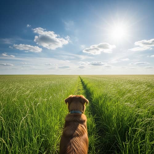 Serene Dog in Vast Field - Peaceful Images of Nature