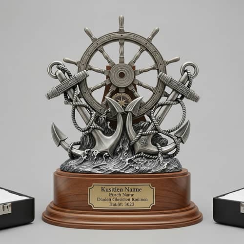 Exquisite Ship's Wheel Trophy with Anchors - Nautical Design