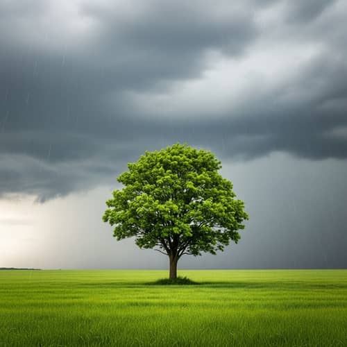 Resilient Green Tree in Stormy Weather