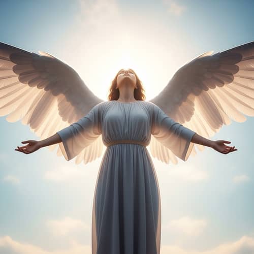 Angelic Figure with Feathered Wings: Embodiment of Peace and Hope