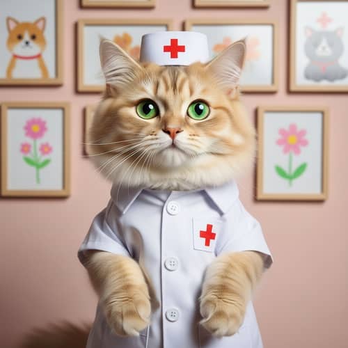 Adorable Cat Nurse in White Uniform - Cute Feline Pretend Play