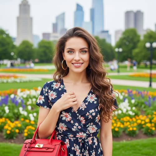 Young Woman in Vibrant City Park | Tranquil Urban Oasis