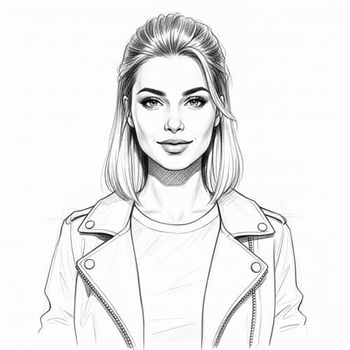 Confident Trendy Young Adult Female Caucasian Portrait Sketch