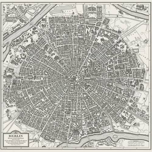 Intricate Black and White Map of Berlin | Detailed Representation
