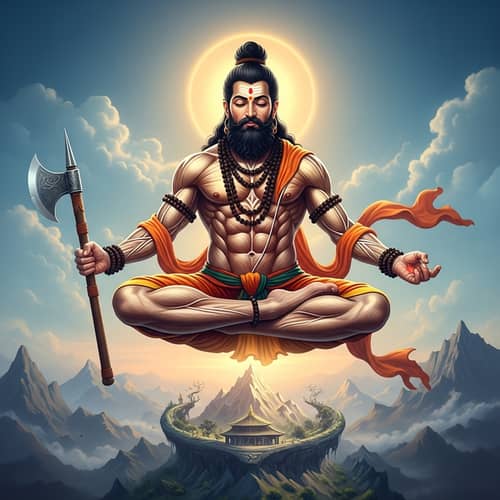 Spiritual Indian Levitating in Lotus Position on a Mountain