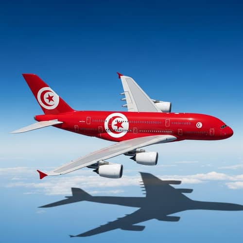 Airbus A380 Flying Over Tunisia Flag in Clear Sky