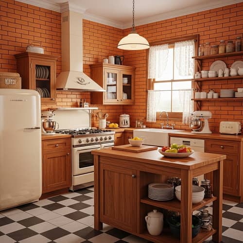 Vintage-Style Kitchen with Classic Furniture and Appliances