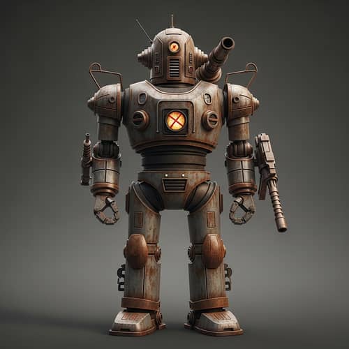 Aesthetic Retro Robot with Signs of Age and Decay
