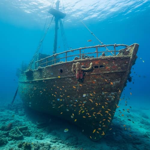 Sinking Ship Under the Sea - A Melancholic Underwater Scene