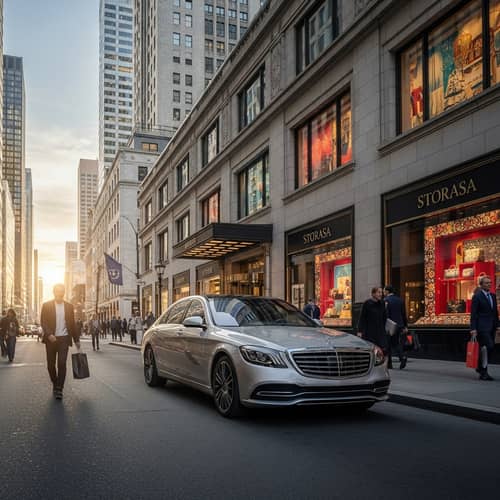 Sleek Mercedes S-Class at Luxury Department Store