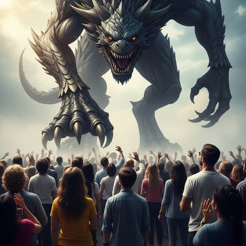 Colossal Digimon Dominates Crowd in Spectacular Scene