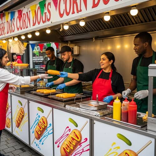 Vibrant Corn Dog Stall: Diverse Culinary Experience