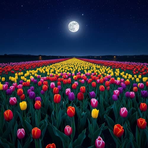 Enchanting Tulip Garden under Starry Night Sky