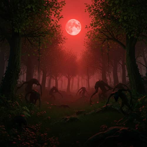 Mysterious Forest under Blood-Red Moon | Surreal Creatures